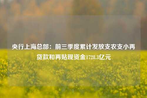 央行上海总部：前三季度累计发放支农支小再贷款和再贴现资金1728.3亿元