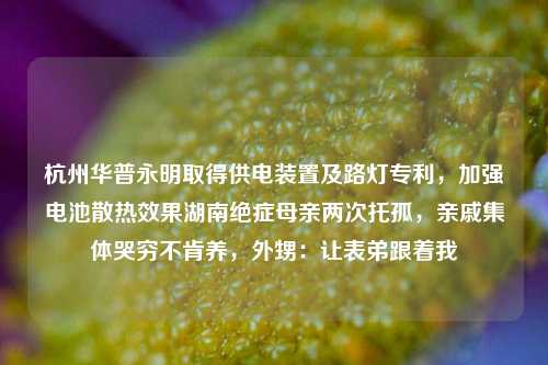 杭州华普永明取得供电装置及路灯专利，加强电池散热效果湖南绝症母亲两次托孤，亲戚集体哭穷不肯养，外甥：让表弟跟着我