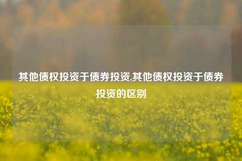 其他债权投资于债券投资,其他债权投资于债券投资的区别