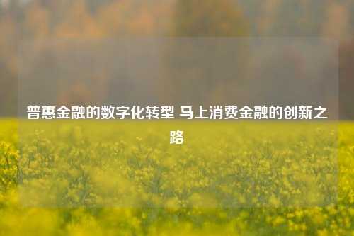 普惠金融的数字化转型 马上消费金融的创新之路