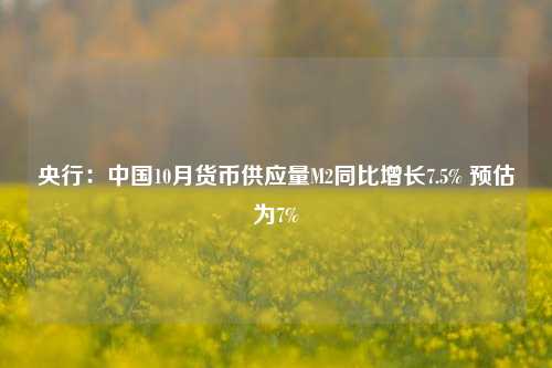 央行：中国10月货币供应量M2同比增长7.5% 预估为7%