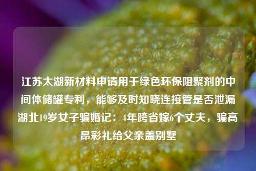 江苏太湖新材料申请用于绿色环保阻聚剂的中间体储罐专利，能够及时知晓连接管是否泄漏湖北19岁女子骗婚记：4年跨省嫁6个丈夫，骗高昂彩礼给父亲盖别墅