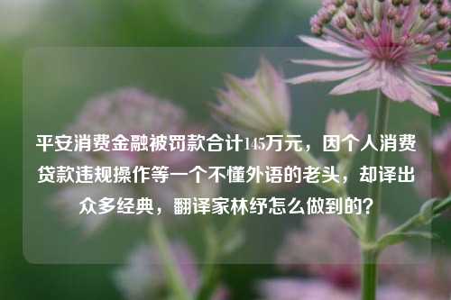 平安消费金融被罚款合计145万元，因个人消费贷款违规操作等一个不懂外语的老头，却译出众多经典，翻译家林纾怎么做到的？