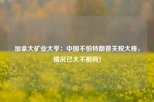 加拿大矿业大亨：中国不怕特朗普关税大棒，情况已大不相同！