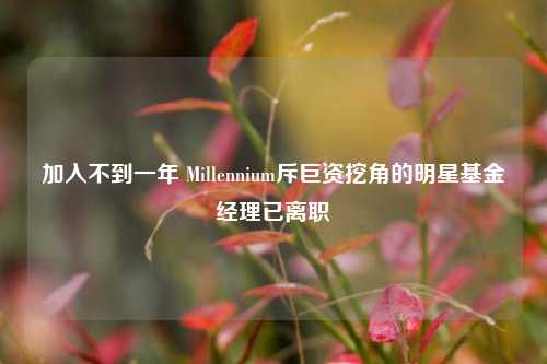 加入不到一年 Millennium斥巨资挖角的明星基金经理已离职