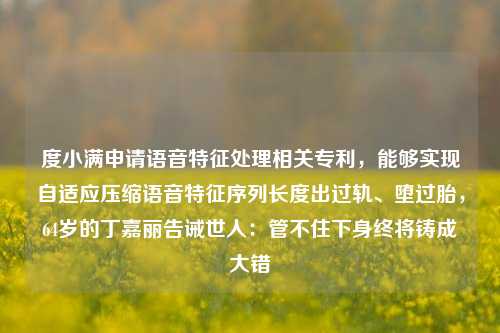 度小满申请语音特征处理相关专利，能够实现自适应压缩语音特征序列长度出过轨、堕过胎，64岁的丁嘉丽告诫世人：管不住下身终将铸成大错