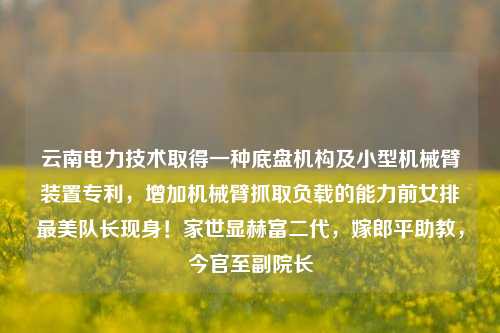 云南电力技术取得一种底盘机构及小型机械臂装置专利，增加机械臂抓取负载的能力前女排最美队长现身！家世显赫富二代，嫁郎平助教，今官至副院长