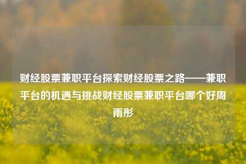 财经股票兼职平台探索财经股票之路——兼职平台的机遇与挑战财经股票兼职平台哪个好周雨彤