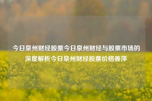 今日泉州财经股票今日泉州财经与股票市场的深度解析今日泉州财经股票价格姜萍