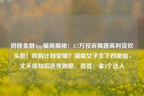 同程金融App骗局揭秘：3.7万投诉揭露高利贷砍头息！收购计划受阻？湖南女子生下四胞胎，丈夫得知后连夜跑路，婆婆：拿3个送人