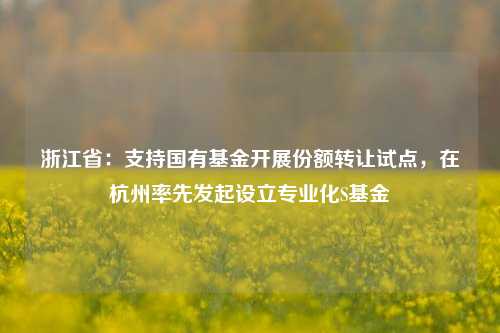 浙江省：支持国有基金开展份额转让试点，在杭州率先发起设立专业化S基金