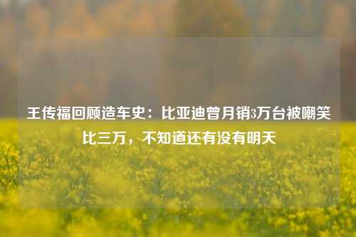 王传福回顾造车史：比亚迪曾月销3万台被嘲笑比三万，不知道还有没有明天