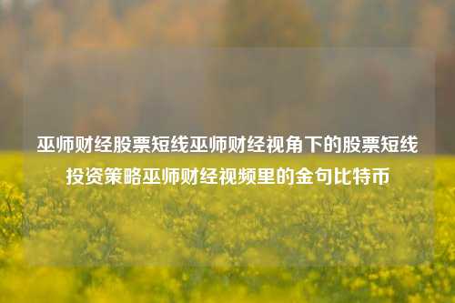 巫师财经股票短线巫师财经视角下的股票短线投资策略巫师财经视频里的金句比特币