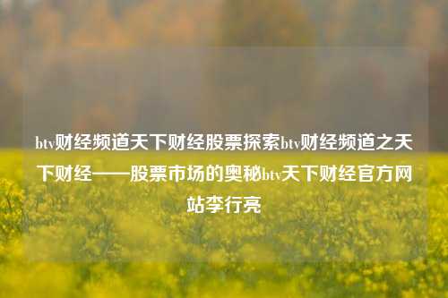 btv财经频道天下财经股票探索btv财经频道之天下财经——股票市场的奥秘btv天下财经官方网站李行亮