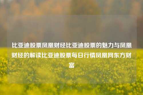 比亚迪股票凤凰财经比亚迪股票的魅力与凤凰财经的解读比亚迪股票每日行情凤凰网东方财富