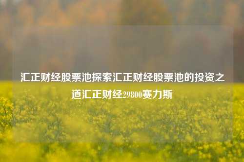 汇正财经股票池探索汇正财经股票池的投资之道汇正财经29800赛力斯