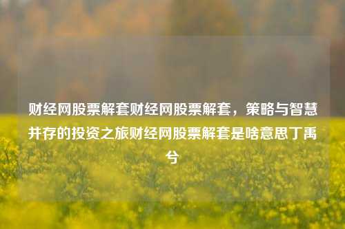 财经网股票解套财经网股票解套，策略与智慧并存的投资之旅财经网股票解套是啥意思丁禹兮