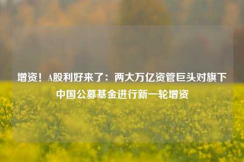 增资！A股利好来了：两大万亿资管巨头对旗下中国公募基金进行新一轮增资